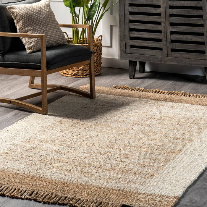 Fletcher Casual Jute Middle Tassel Area Rug: Natural / Rectangle / 5' x 8'