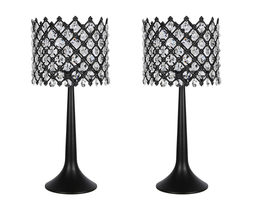 "Crystal Lattice Radiance" Metal And Crystal Table Lamp (Set of 2) - Matt Black / Clear Crystal