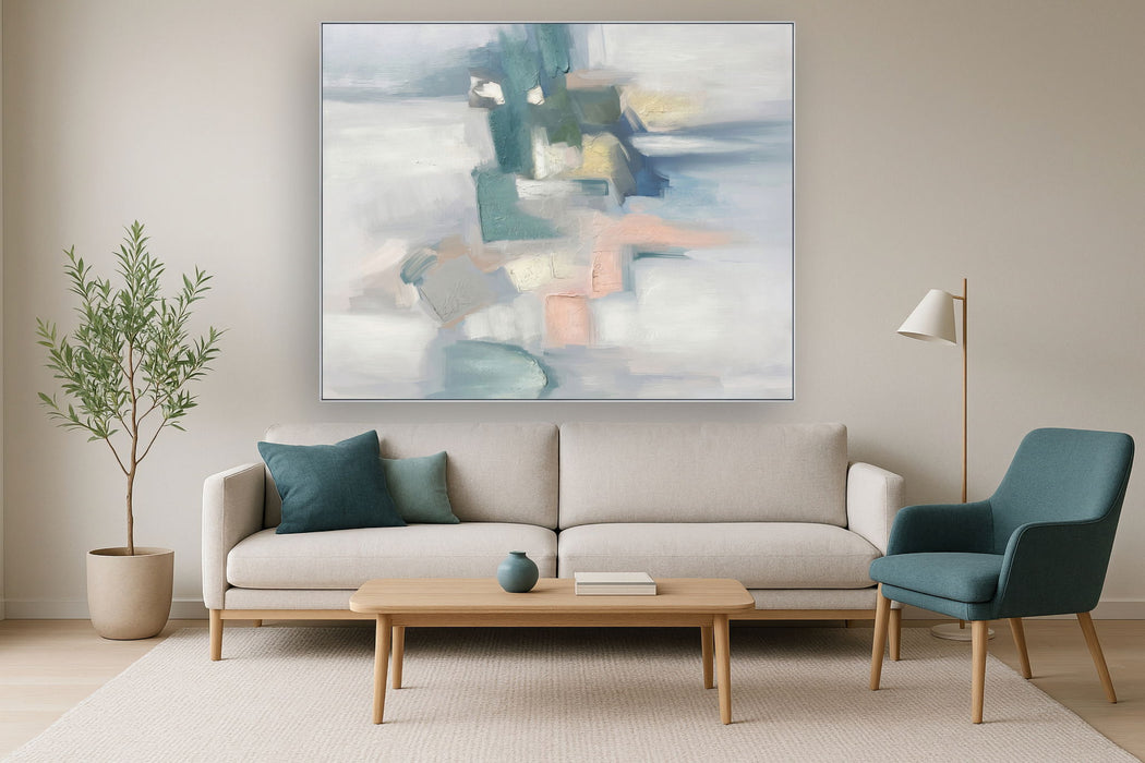 Frosted Pastel Mosaic - 56" x 70" Framed Wall Art - Light Blue