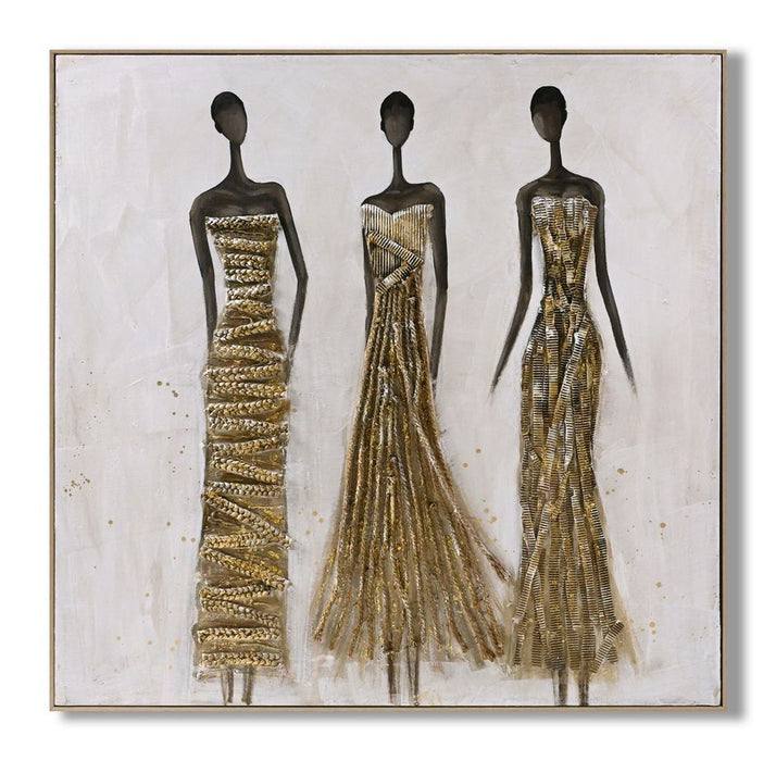 Golden Silhouette Trio - 40" x 40" Framed Wall Art - Beige