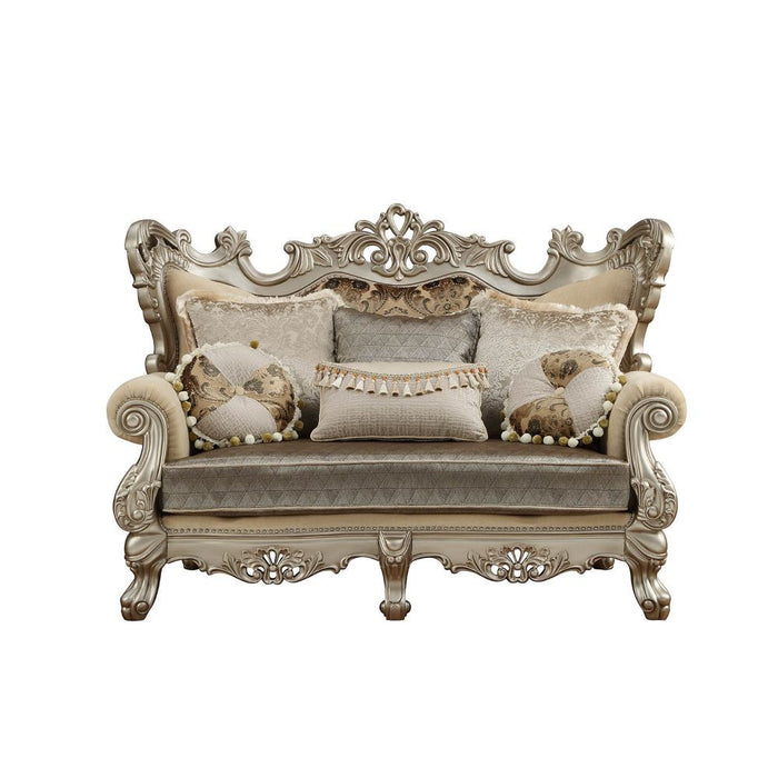 Ranita - Loveseat With 6 Pillows - Fabric & Champagne