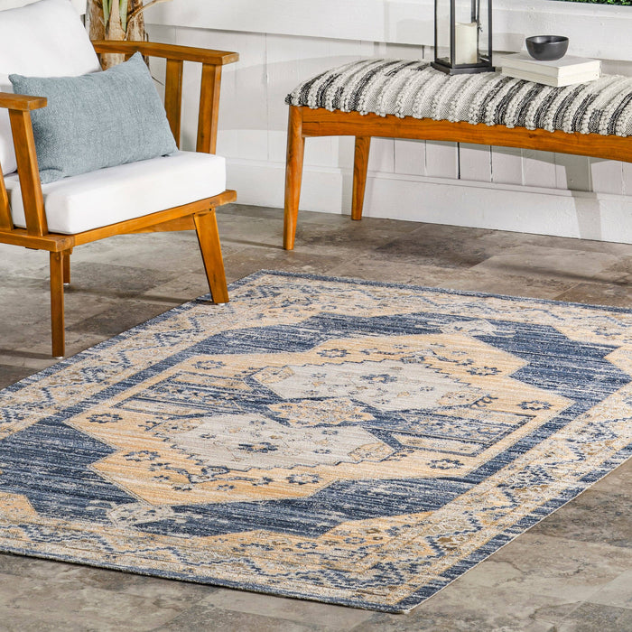 Zazie Traditional Machine Washable Indoor/Outdoor Area Rug: Blue / Rectangle / 4' x 6'