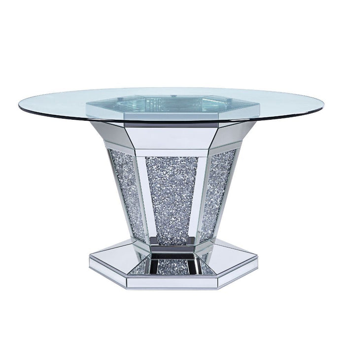 Noralie - Dining Table - Mirrored, Faux Diamonds & Clear Glass Top