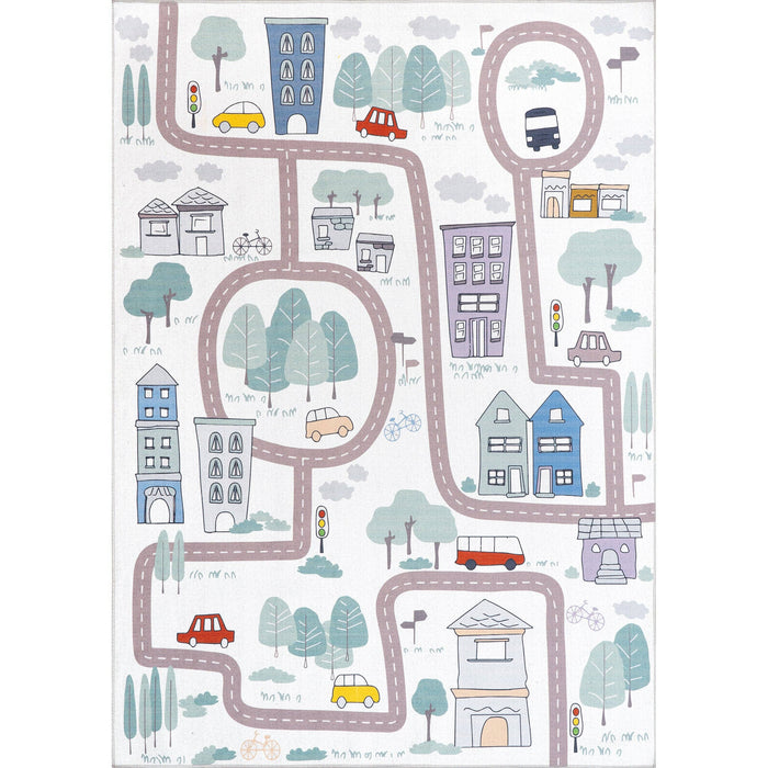 Chalea Kids Town Machine Washable Area Rug: Blue / Rectangle / 5' x 8'