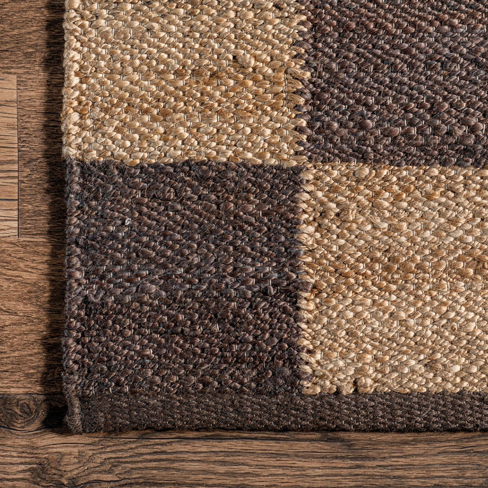 Christana Traditional Checkered Jute Area Rug: Ivory / Rectangle / 6' x 9'