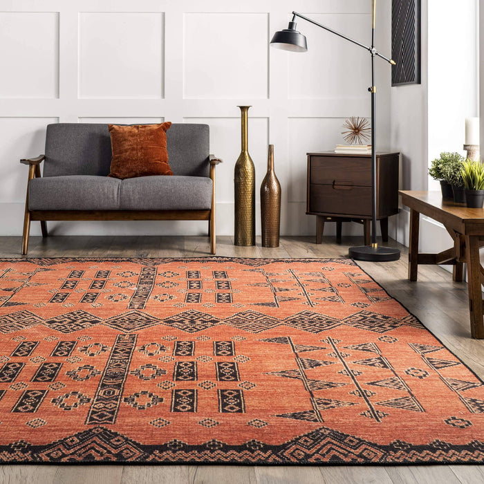 Quincy Cotton-Blend Traditional Area Rug: Rust / Runner / 2' x 8'