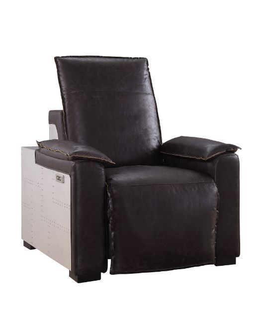 Misezon - Power Motion Recliner - Dark Top Grain Brown Leather & Aluminum