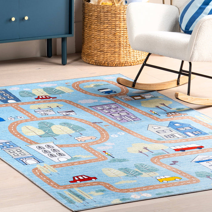 Chalea Kids Town Machine Washable Area Rug: Blue / Rectangle / 5' x 8'