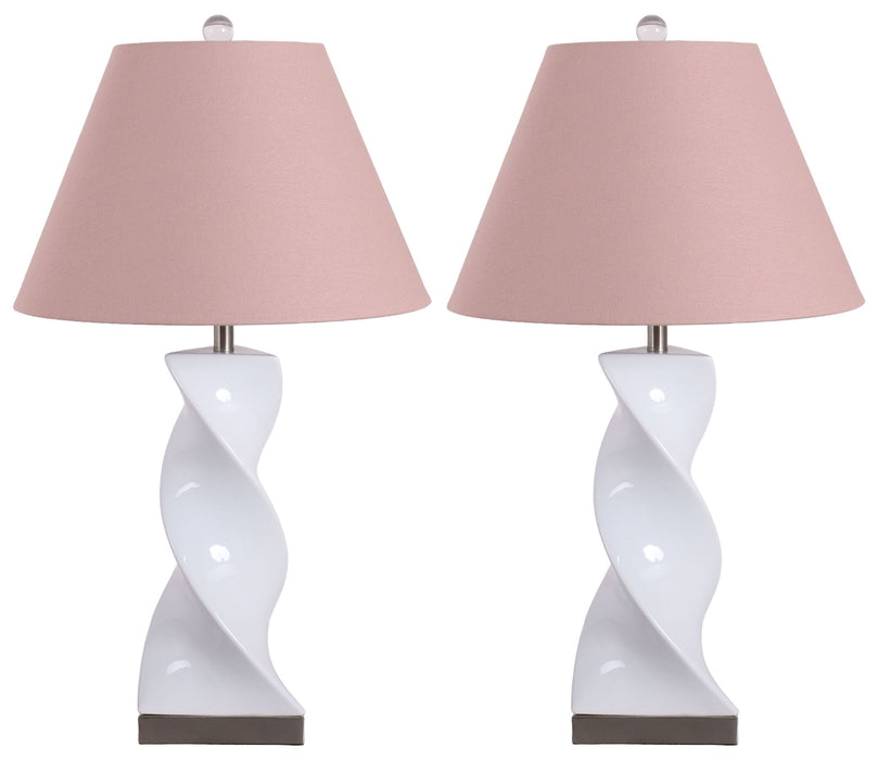 Blush Pirouette - 26 X 15 - Ceramic Table Lamp (Set of 2) - Glossy White