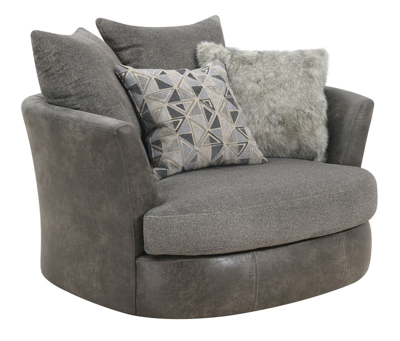 Berlin - Swivel Accent Chair With Barrel Back And Cozy Fabrics - Gray Herringbone & Sanded Microfiber