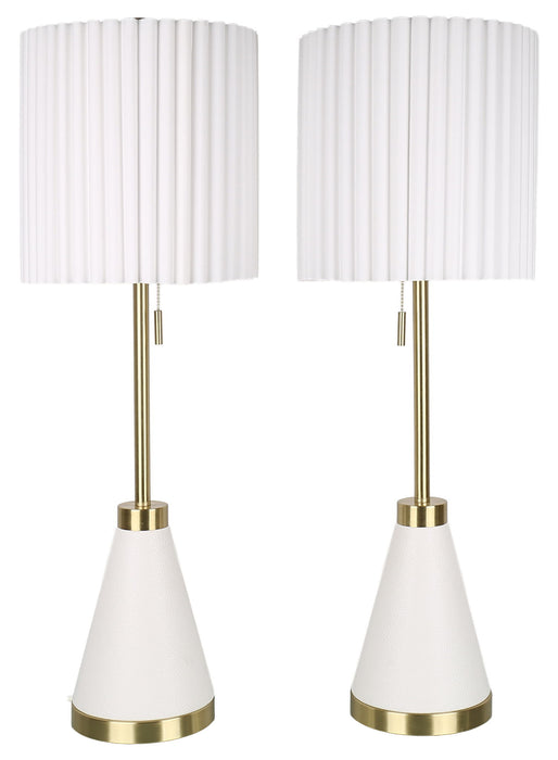 Gilded Cadence - 32 X 11 - Metal Buffet Lamp (Set of 2) - Textured White Pu Leather, Soft Gold