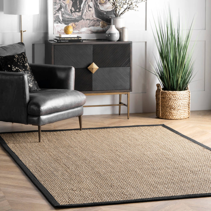 Elijah Seagrass with Border Area Rug: Beige / Round / 6'
