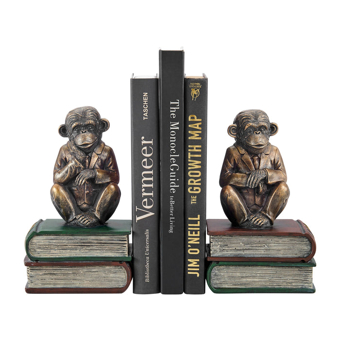 Monkeys on Books Polyresin Antique Finish Bookend Set of 2