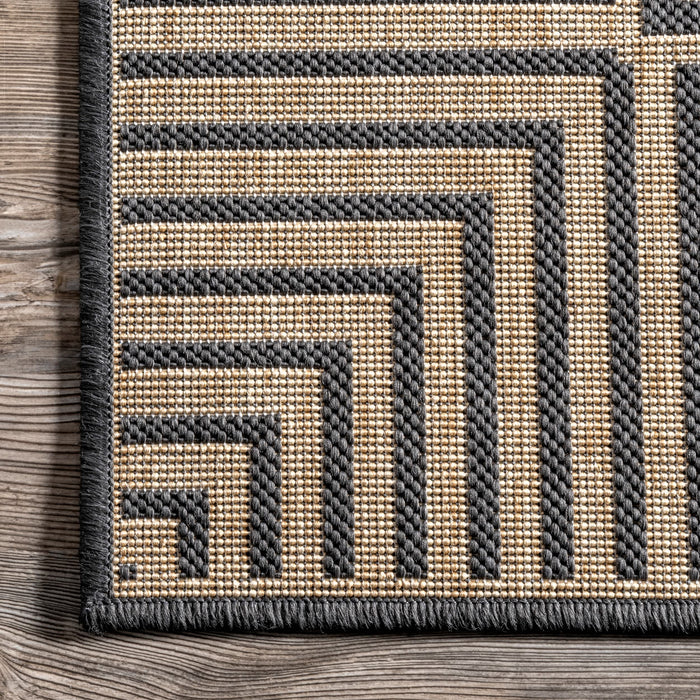 Asha Simple Border Indoor/Outdoor Area Rug: Dark Grey / Runner / 2' x 8'