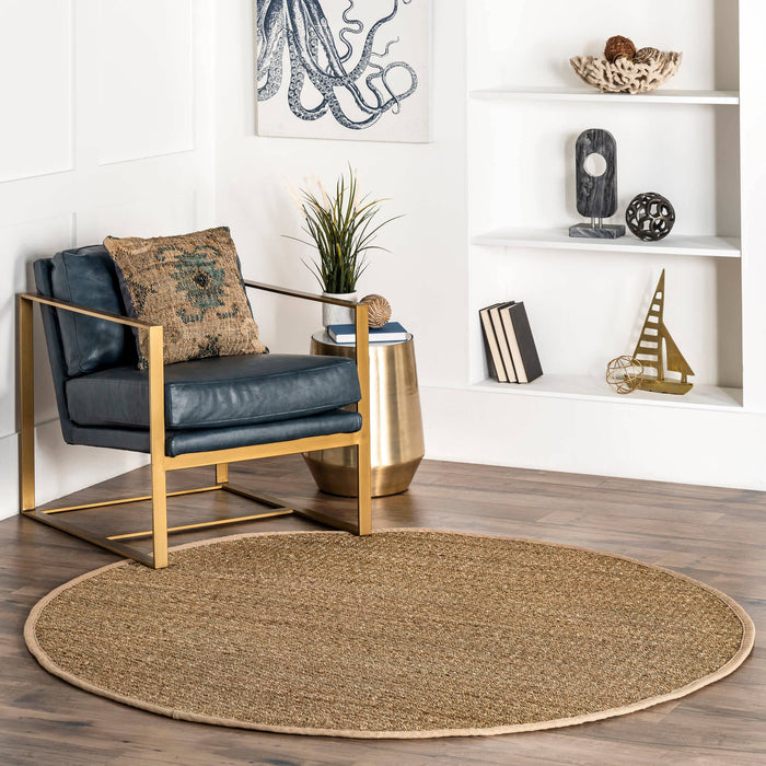 Elijah Seagrass with Border Area Rug: Beige / Round / 6'