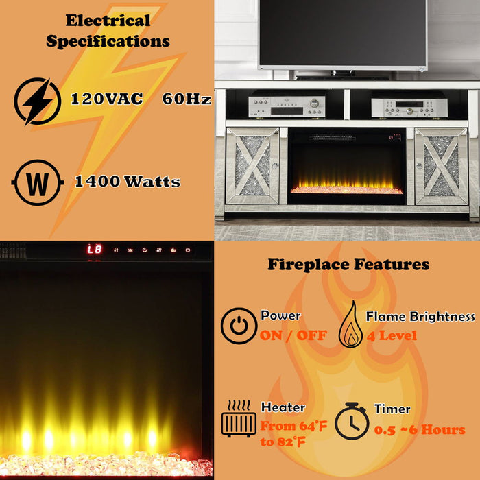 Noralie - 32" TV Stand With Fireplace - Mirrored & Faux Diamonds