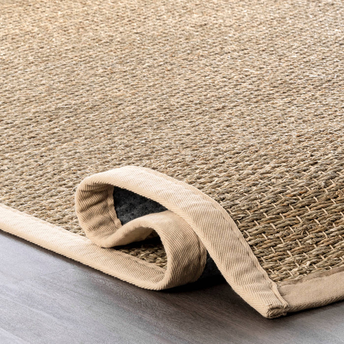 Elijah Seagrass with Border Area Rug: Beige / Round / 6'