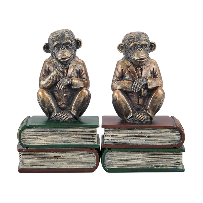 Monkeys on Books Polyresin Antique Finish Bookend Set of 2