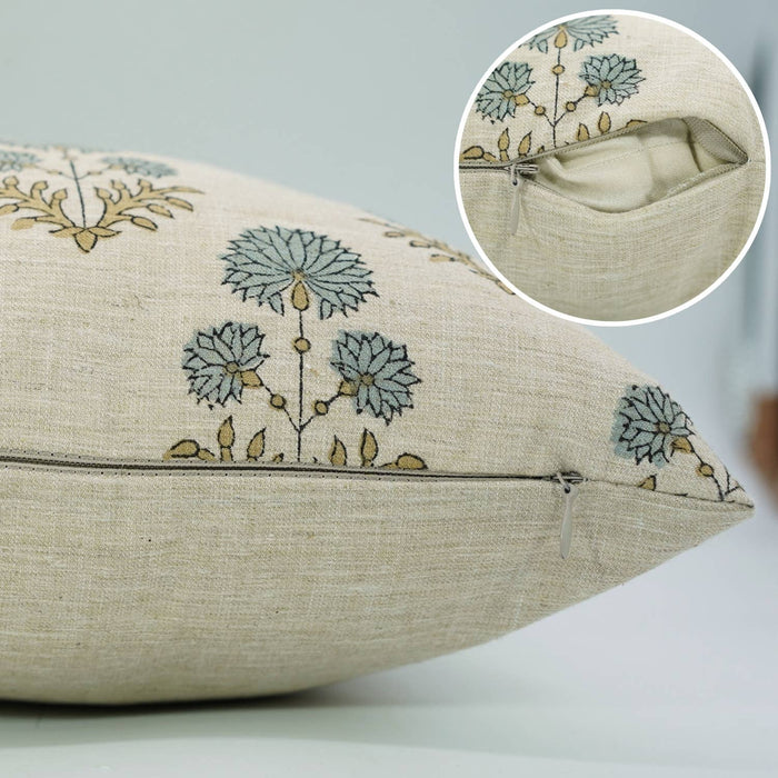 Boho Decor Block Print Linen Blend Pillow Cover - Rishi: Linen Blend / One Side / 18X18