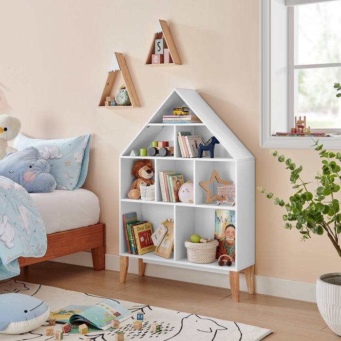 Steiner White Dollhouse Kids Bookshelf with Beech Legs