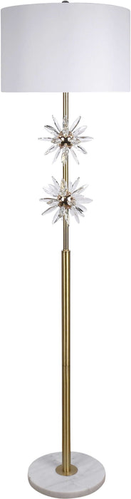"Crystal Bloom I" Metal And Crystal Floor Lamp - Soft Gold / Clear Crystal / White Marble
