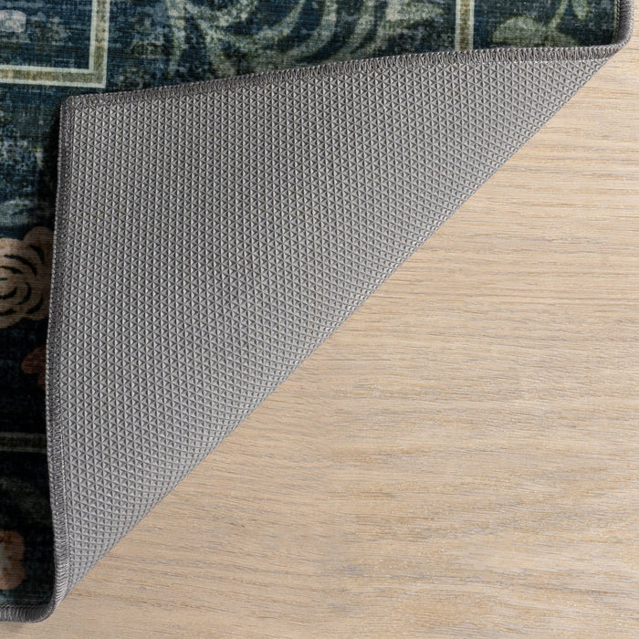 NuLOOM Valley Floral Washable Area Rug: Teal / Rectangle / 5' x 8'