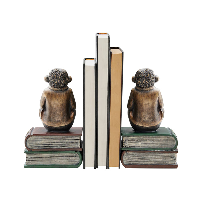 Monkeys on Books Polyresin Antique Finish Bookend Set of 2