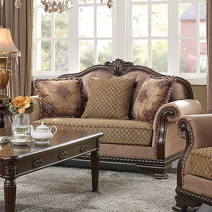 Chateau De Ville - Loveseat With 3 Pillows (Same Lv01589) - Fabric & Espresso