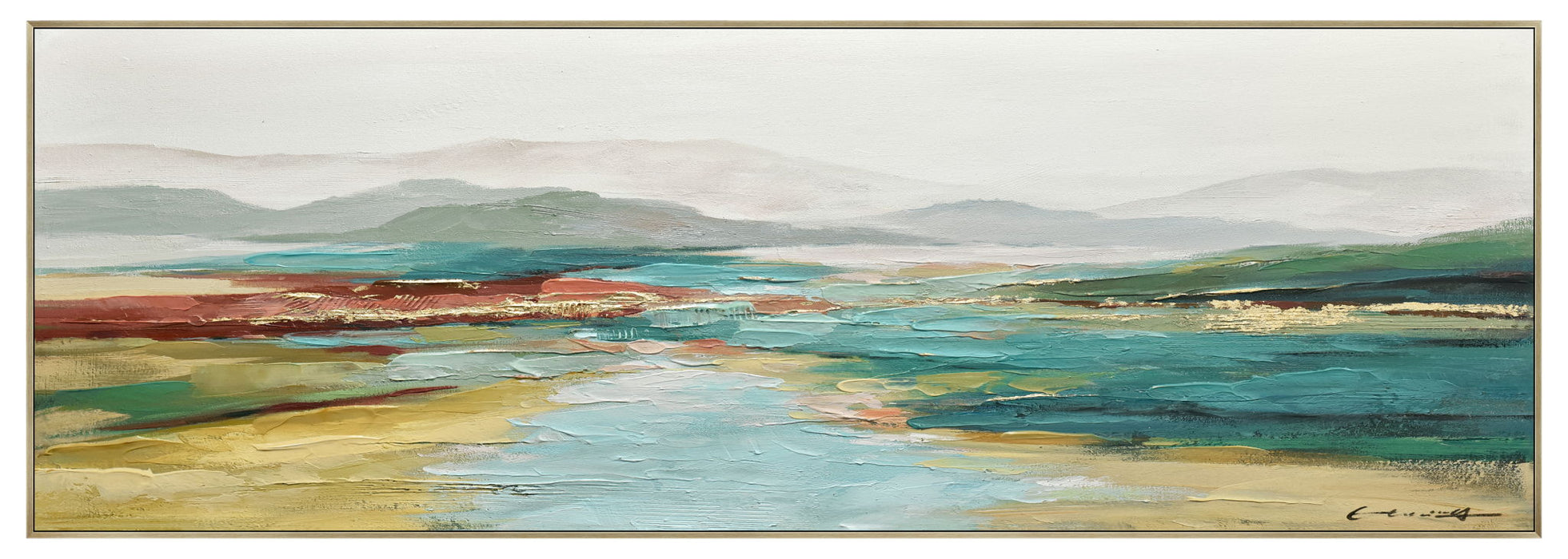 Sunlit Aqua Pass - 20" x 60" Framed Wall Art - Beige