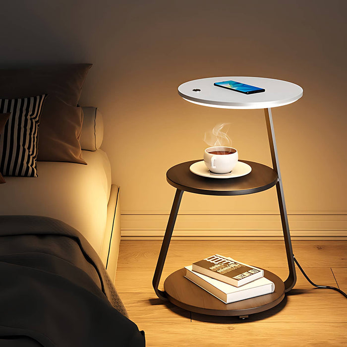 Smart 3-Tier Nightstand with Integrated LED Light: Walnut