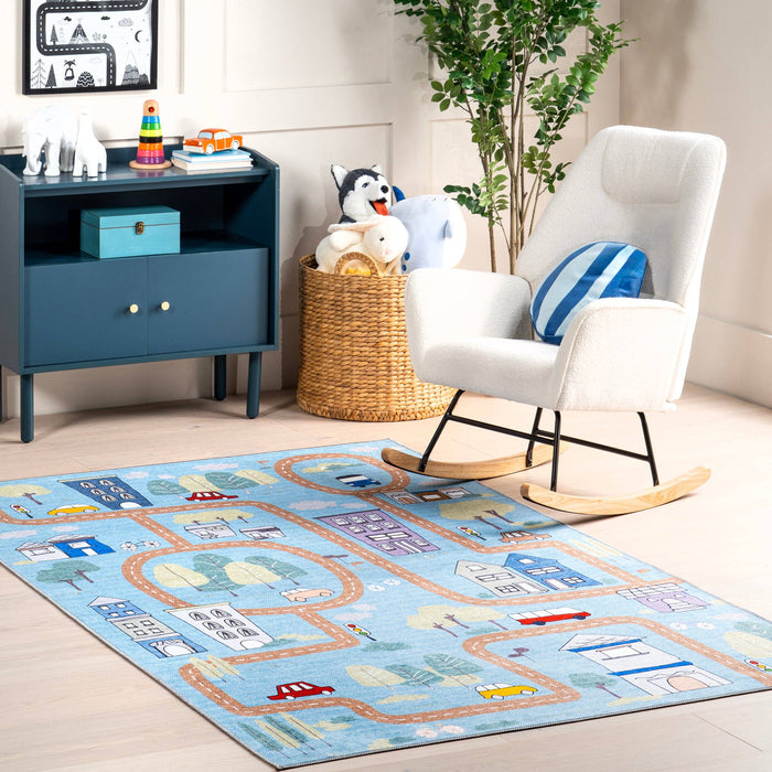Chalea Kids Town Machine Washable Area Rug: Blue / Rectangle / 5' x 8'