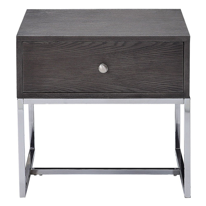 Iban - End Table - Gray Oak & Chrome