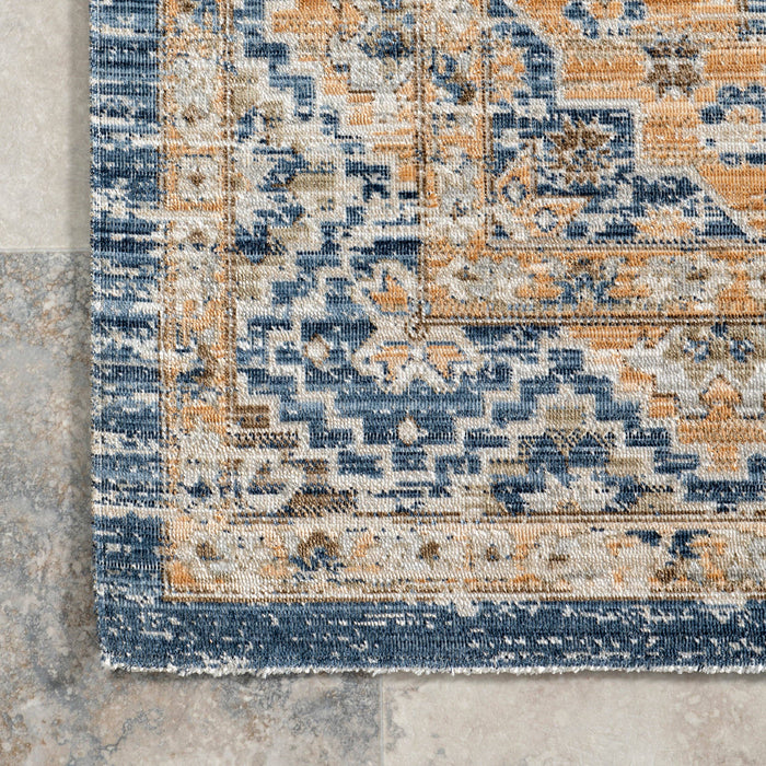 Zazie Traditional Machine Washable Indoor/Outdoor Area Rug: Blue / Rectangle / 4' x 6'