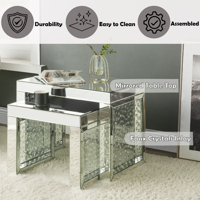 Nysa - 20" Accent Table - Mirrored & Faux Crystals Inlay