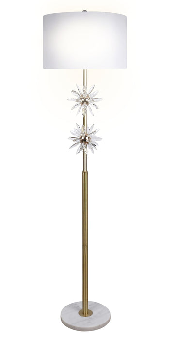 "Crystal Bloom I" Metal And Crystal Floor Lamp - Soft Gold / Clear Crystal / White Marble