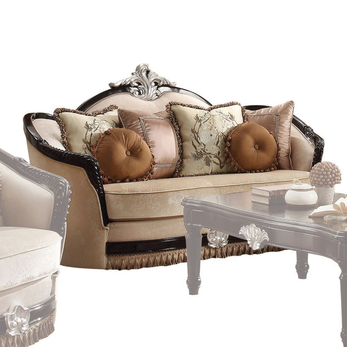 Ernestine - Loveseat With 6 Pillows - Tan Fabric & Black