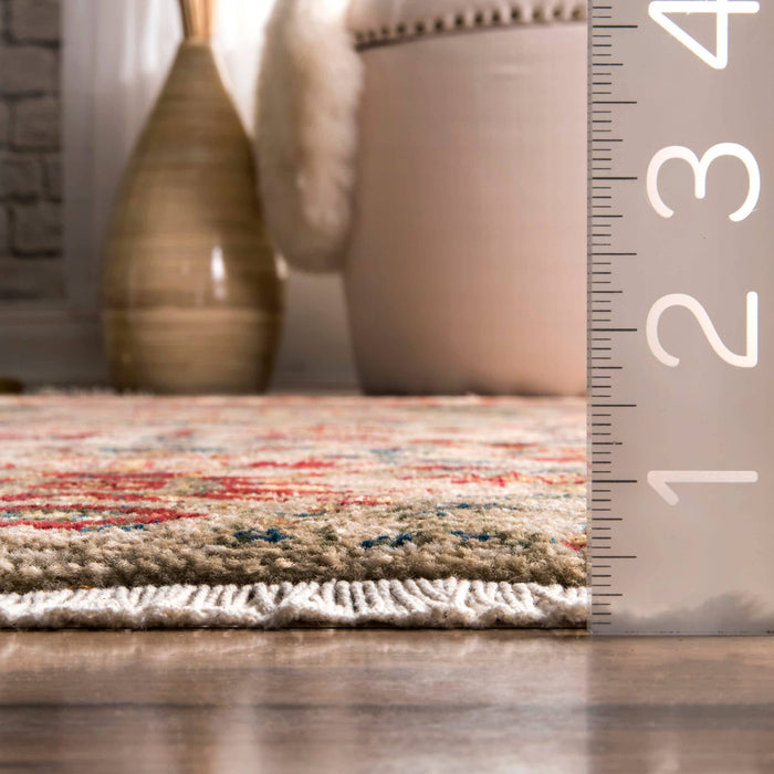 Dasilva Tribal Fringe Area Rug: Olive / Runner / 2' 6" x 8'