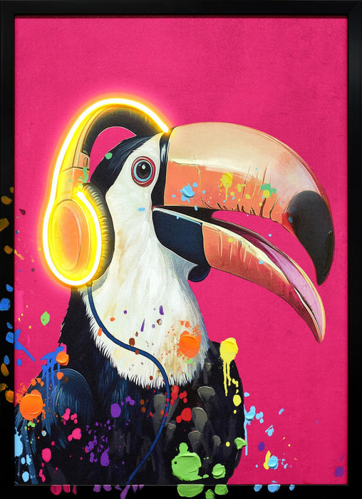 Neon Toucan Groove - 21" x 29" Framed Wall Art - Pink