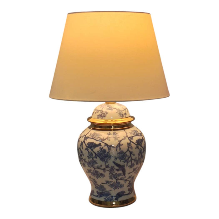 Ceramic Chinoiserie Floral Birds Table Lamp - Blue, 19 in.