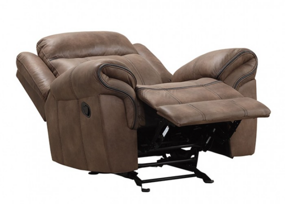 Agata brown glider recliner reclined with footrest extended