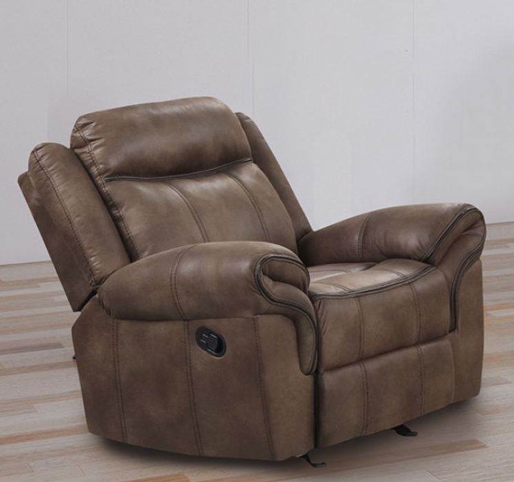 Agata brown glider recliner in upright position