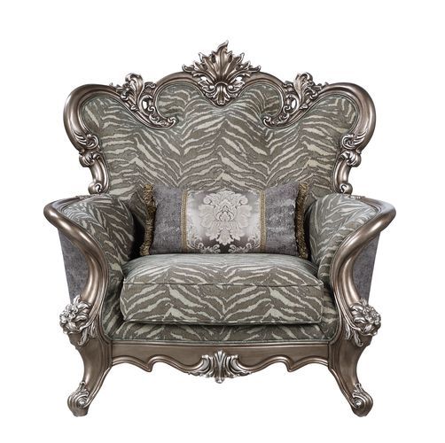 Elozzol - Chair With Pillow - Fabric & Antique Bronze Finish - Wood