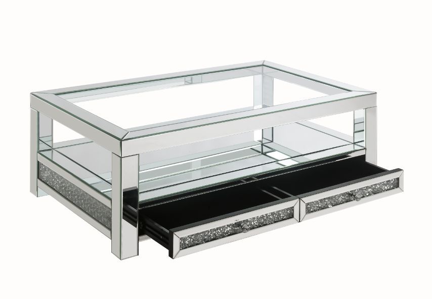 Noralie - Coffee Table With 2 Drawers - Mirrored & Faux Diamonds - 18"