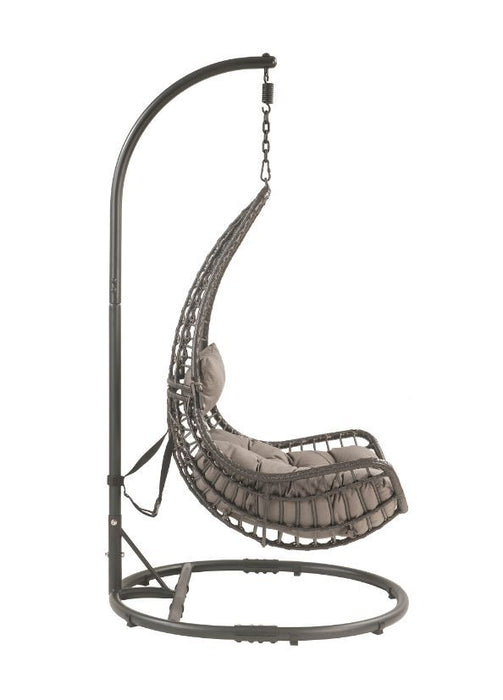 Uzae - Patio Swing Chair - Gray Fabric & Charcaol Wicker