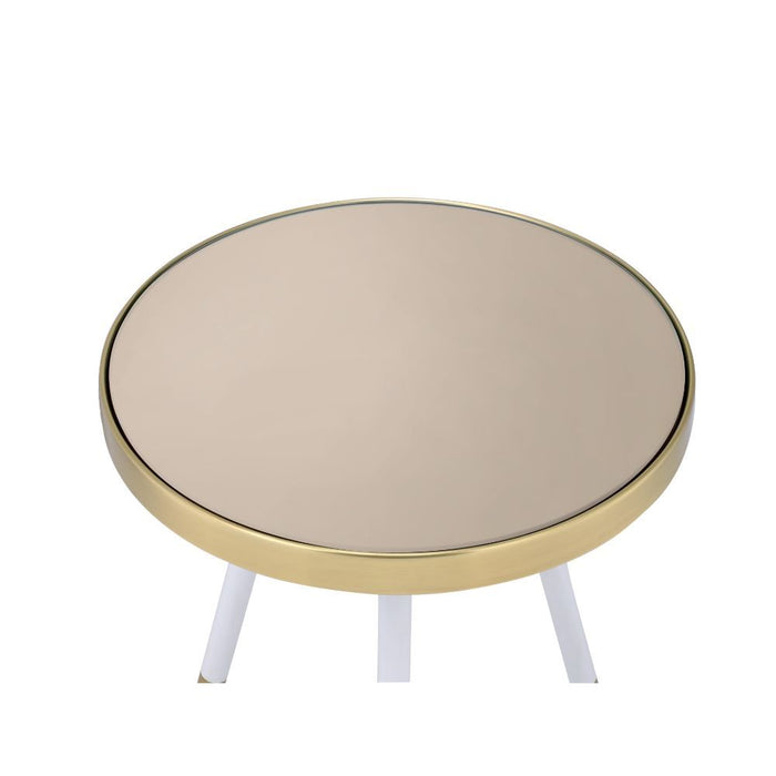 Mazon - End Table - Antique Brass/White & Smoky Mirror