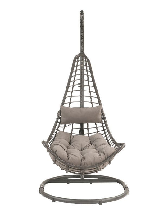 Uzae - Patio Swing Chair - Gray Fabric & Charcaol Wicker