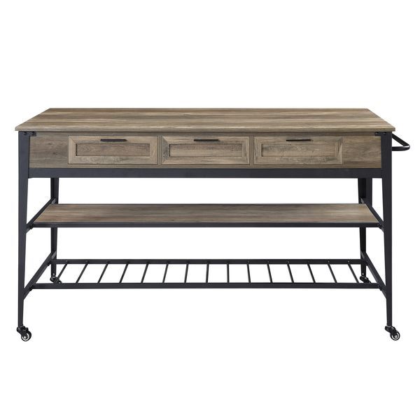 Macaria - Kitchen Island - Rustic Oak & Black Finish - 33"