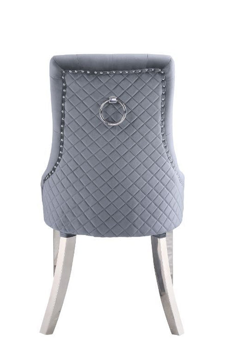 Satinka - Side Chair (Set of 2) - Gray Fabric & Mirrored Silver Finish