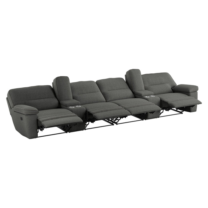 Alberta - 6 Piece Reclining Sofa With 2 Consoles - Charcoal Gray