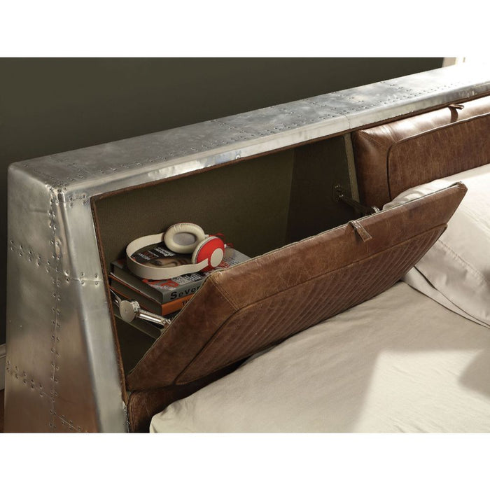 Brancaster - Queen Bed - Retro Brown Top Grain Leather & Aluminum